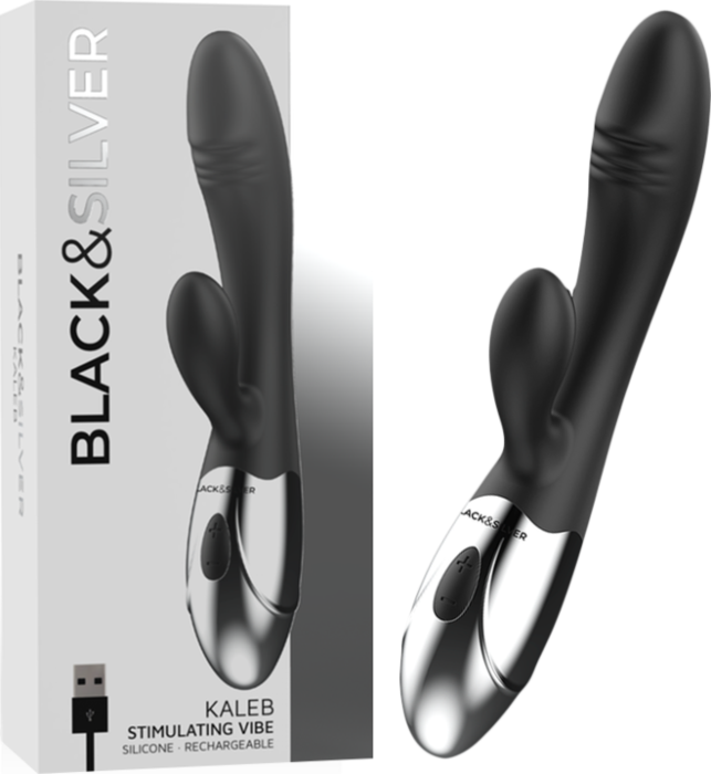 Vibrator BLACK&SILVER Kaleb rabbit met 2 motoren Vibrator BLACK&SILVER Kaleb rabbit met 2 motoren