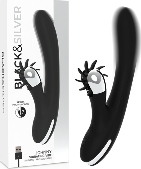 Vibrator BLACK&SILVER Johnny met Squeel-motor Vibrator BLACK&SILVER Johnny met Squeel-motor