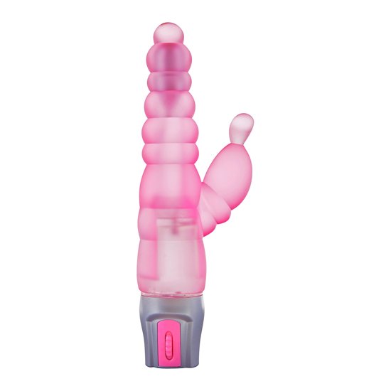 Vibrador con estimulador de clitoris rosa y plata
